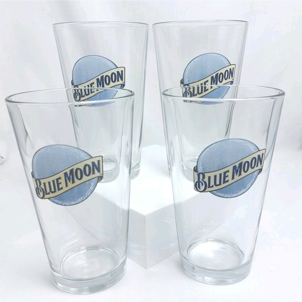 Blue Moon Beer Drinking Glasses Set Of 4 Pint Ale Moon Bar Cocktail 16oz